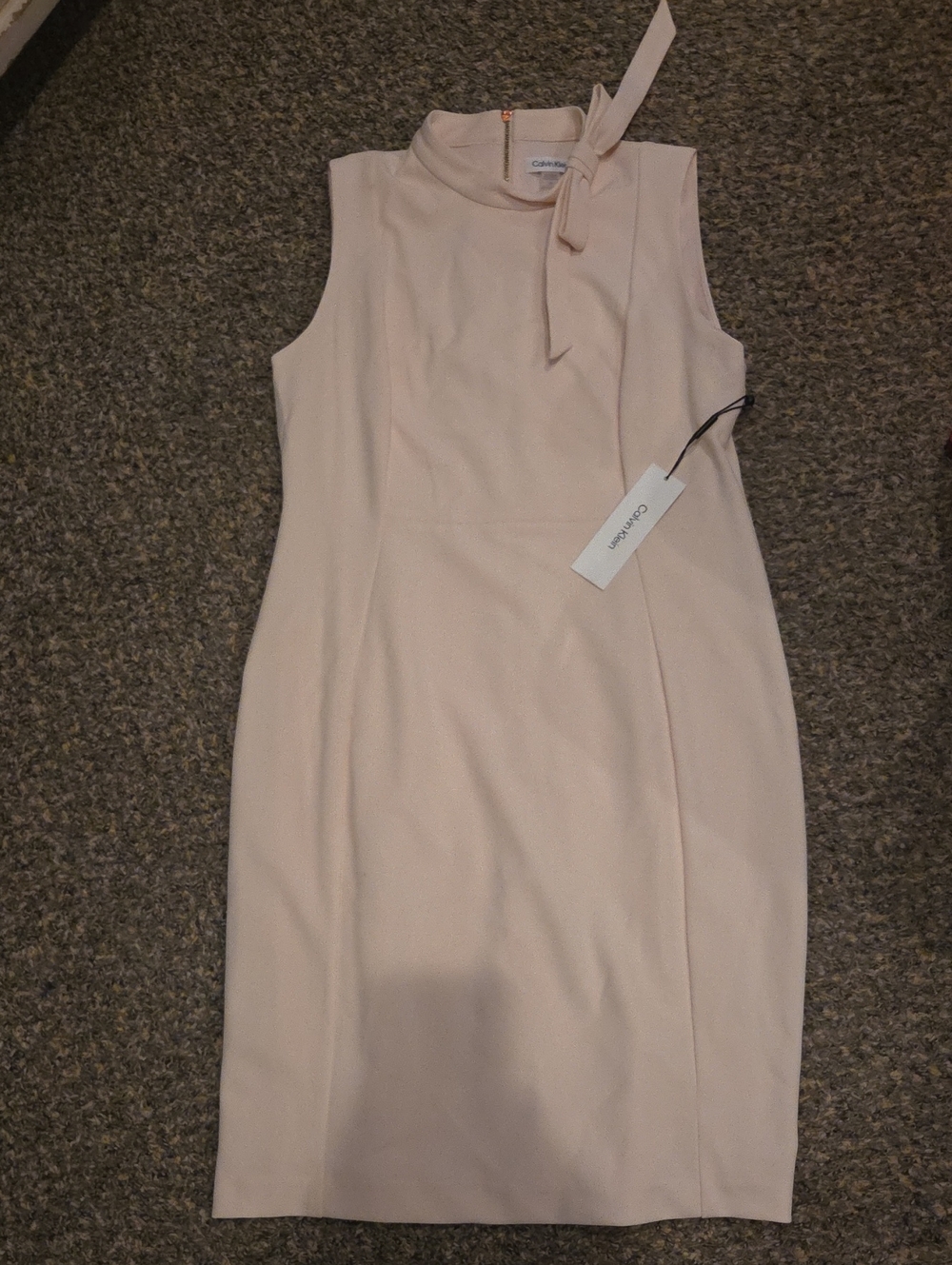 Calvin Klein Light Blush Pink Tie-Neck Midi Sheath Dress